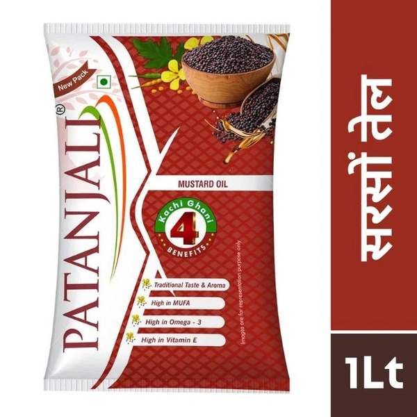 Patanjali Mustard Oil Pouch - Sarso Tail - सरसो तेल  - 1ltr