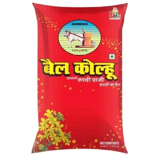 Bail Kolhu Kachi Ghani Mustard/ Sarso Tail Oil 1Ltr - Pouch