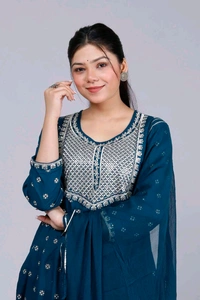 Rayon Embroidered Naira Cut Kurti 3 pcs Set - 2XL
