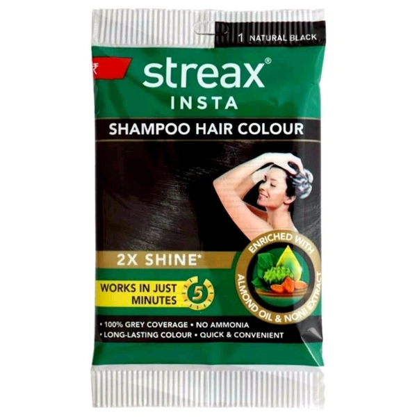 Streax Shampoo Hair Color  - Black, 15ml