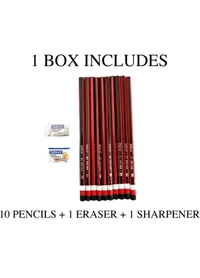 Doms A1 Dark Graphite Pencil Pack Pack of 10 with Sharpner & Eraser