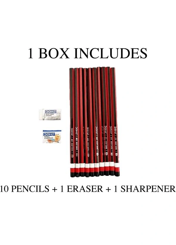 Doms A1 Dark Graphite Pencil Pack Pack of 10 with Sharpner & Eraser