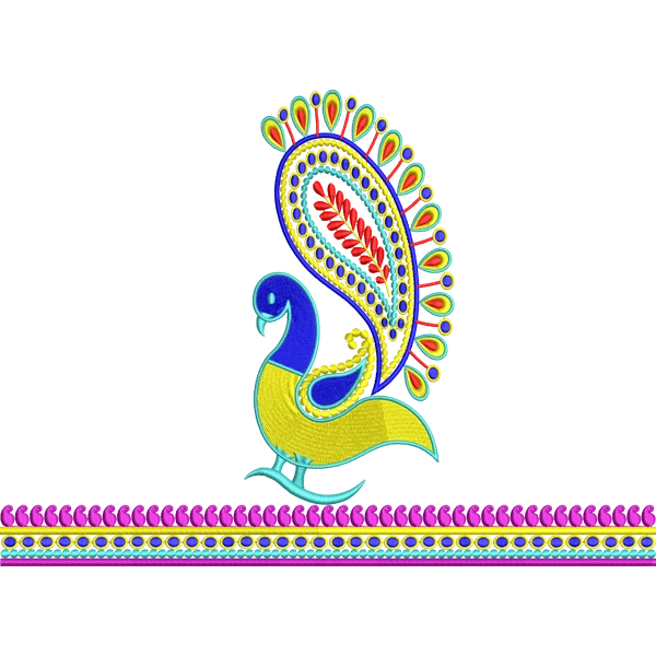 Blouse Design No :MSM - 531 , Mango Border, Peacock Butta - Border With Butta, U Shape