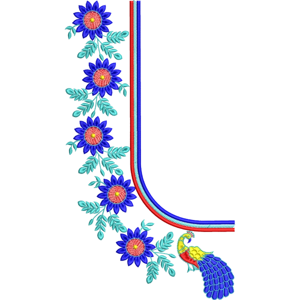 Blouse Design No :MSM - 571 , Peacock , Flower - Simple Border, U Shape