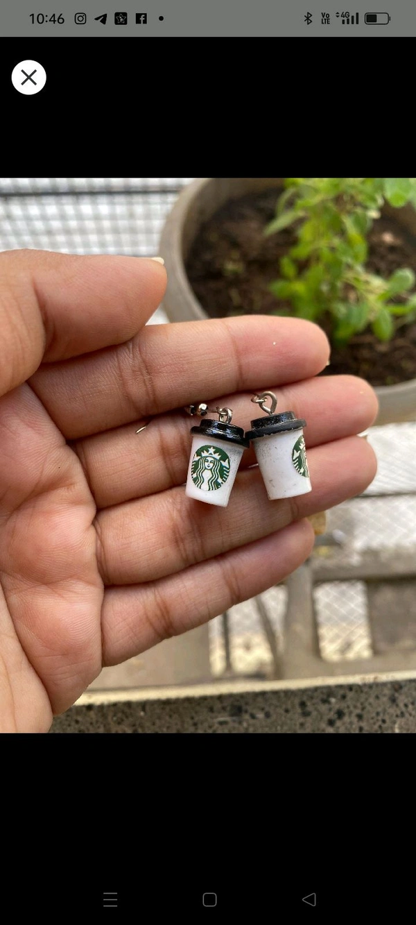 Starbucks Miniature Earrings Type 1 - White, Small