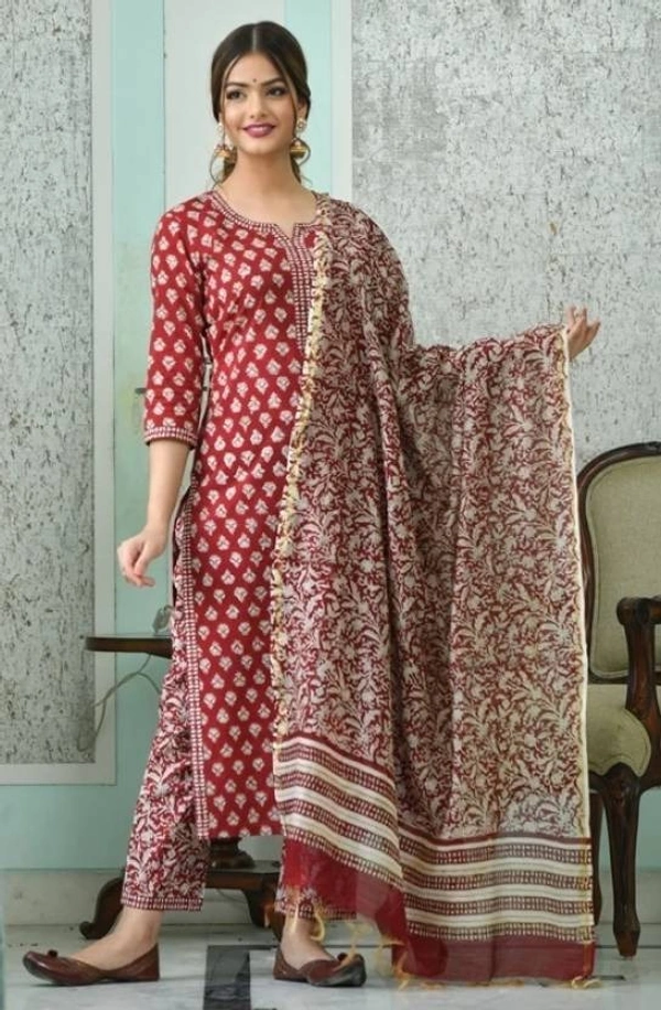 Arihant Creations Women's Printed Cotton Kurti Pant Dupatta Set - Triple XL (XXXL)