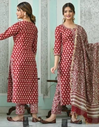 Arihant Creations Women's Printed Cotton Kurti Pant Dupatta Set - Triple XL (XXXL)