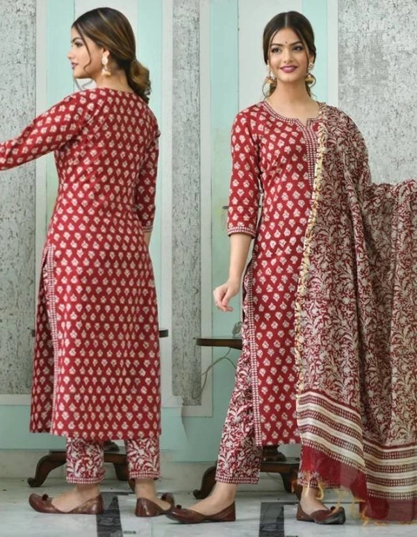 Arihant Creations Women's Printed Cotton Kurti Pant Dupatta Set - Triple XL (XXXL)