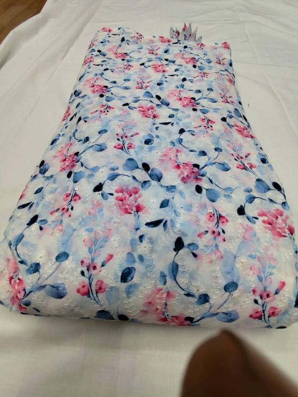 Arihant Creations Poly Cotton Chikankari Digital Print Fabric - Unstitched