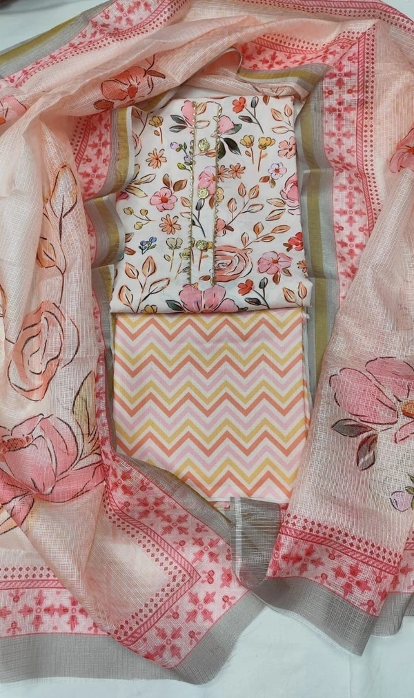 Arihant Creations Cotton Blend Printed Suit Set with Kota Doria Dupatta For Women’s Unstitched(Top 2.5m | Bottom 2.5m | Dupatta 2.25m)