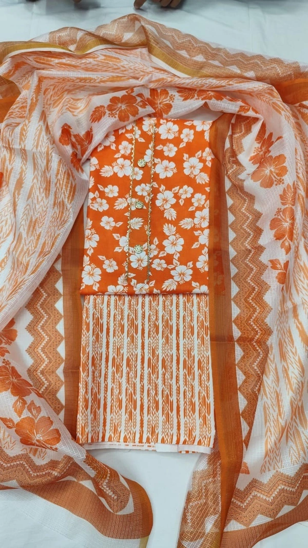 Arihant Creations Cotton Blend Printed Suit Set with Kota Doria Dupatta For Women’s Unstitched(Top 2.5m | Bottom 2.5m | Dupatta 2.25m)