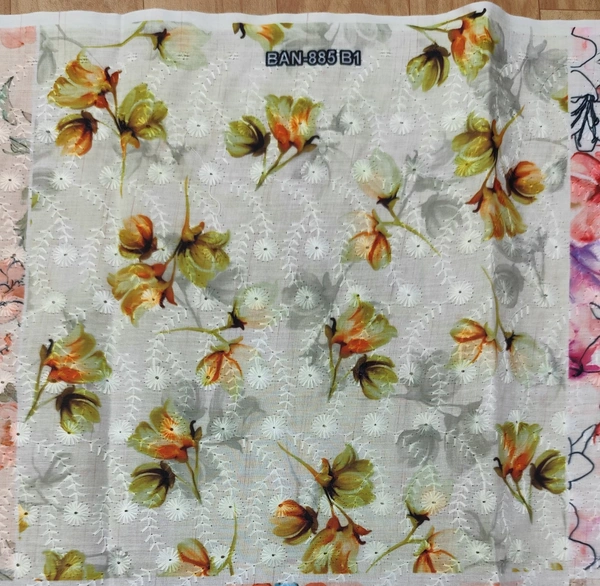 Arihant Creations Poly Cotton Chikankari Work Digital Print Fabric - Unstitched, 2.4 MTR