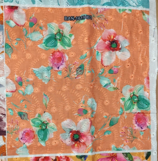 Arihant Creations Poly Cotton Chikankari Work Digital Print Fabric - Unstitched, 2.4 MTR