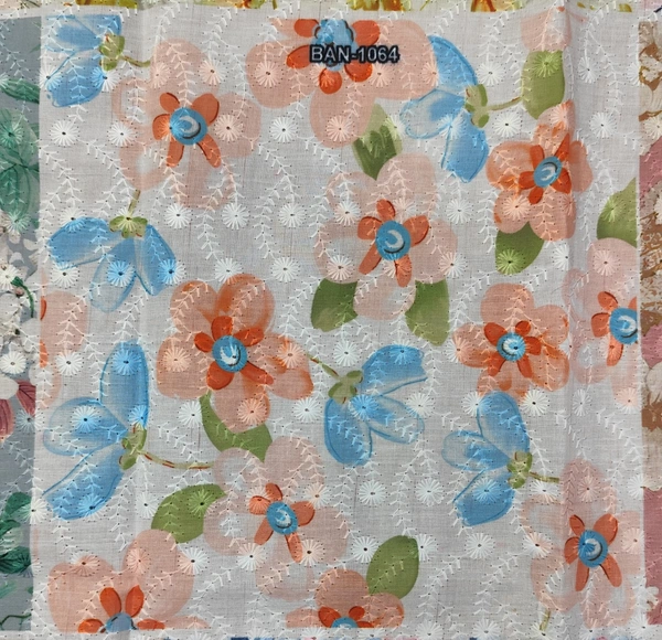 Arihant Creations Poly Cotton Chikankari Work Digital Print Fabric - 2.4 MTR, Unstitched