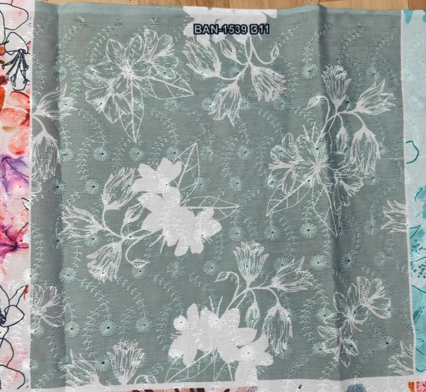 Arihant Creations Poly Cotton Chikankari Work Digital Print Fabric - Unstitched, 2.4 MTR