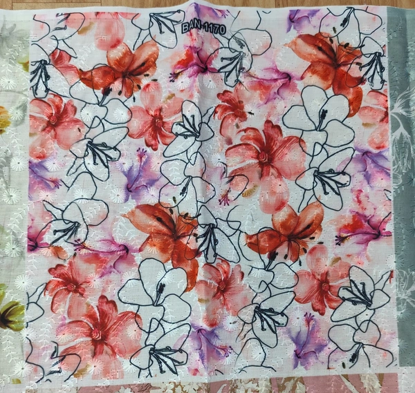 Arihant Creations Poly Cotton Chikankari Work Digital Print Fabric - 2.4 MTR, Unstitched