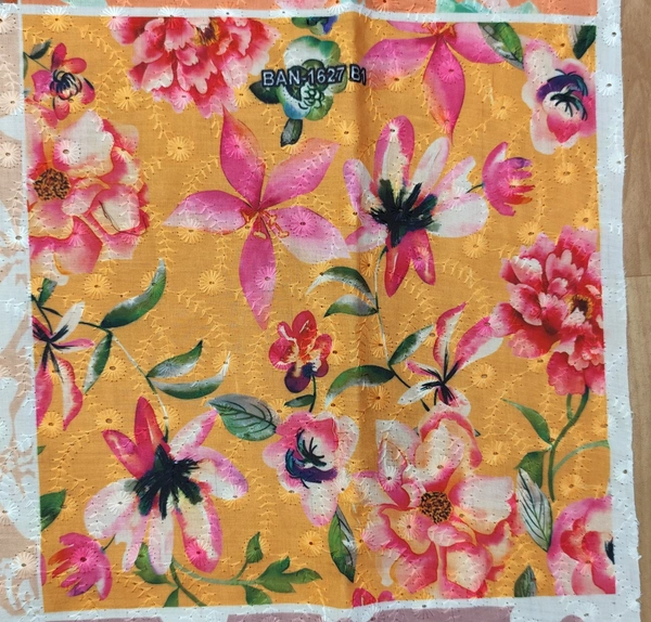 Arihant Creations Poly Cotton Chikankari Work Digital Print Fabric - 2.4 MTR, Unstitched