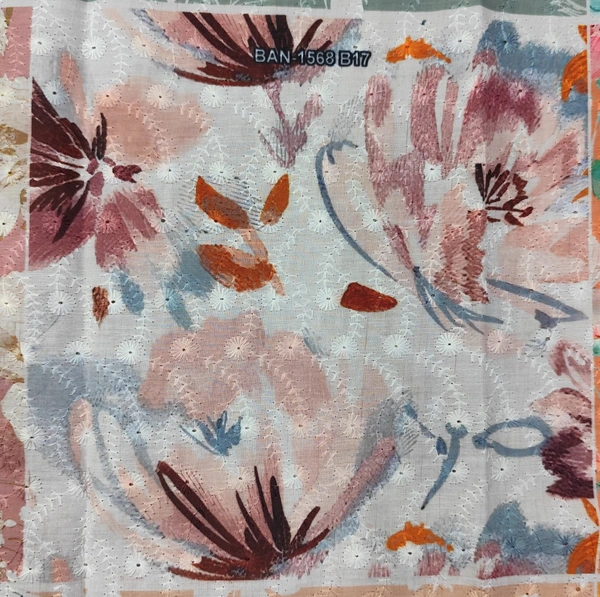 Arihant Creations Poly Cotton Chikankari Work Digital Print Fabric - 2.4 MTR, Unstitched