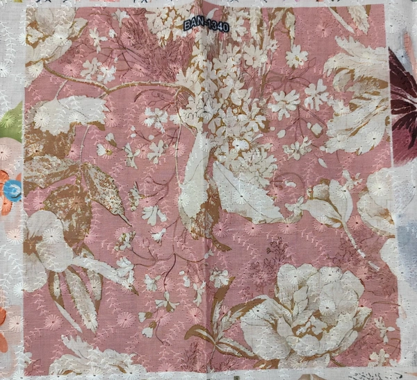 Arihant Creations Poly Cotton Chikankari Work Digital Print Fabric - Unstitched, 2.4 MTR