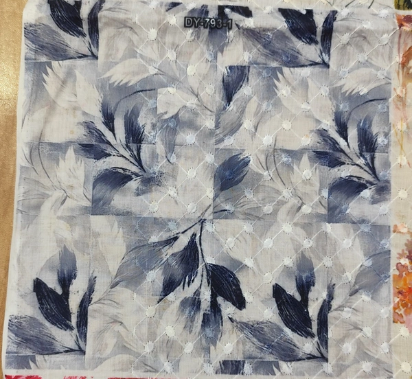 Poly Cotton Schiffli Digital Print Fabric - Unstitched, 2.4 MTR