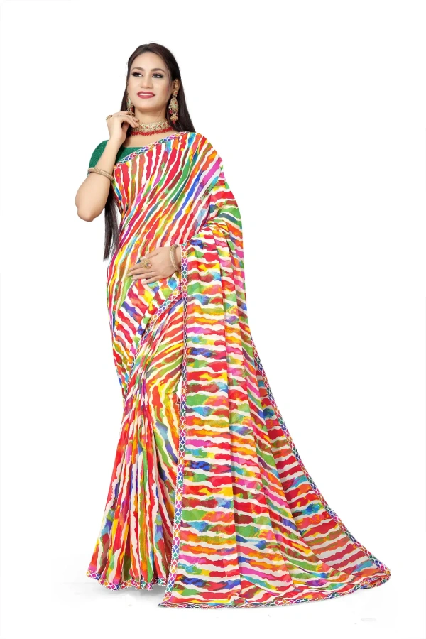 VEEROSA Georgette Multicolor Bandhani Printed Saree With Lace Border