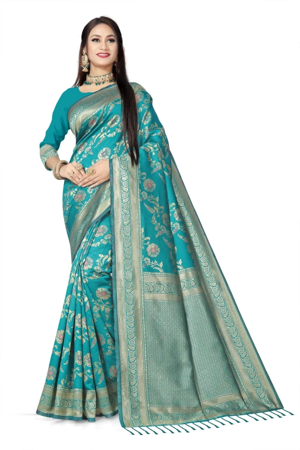 VEEROSA Teal Banarasi Silk Saree