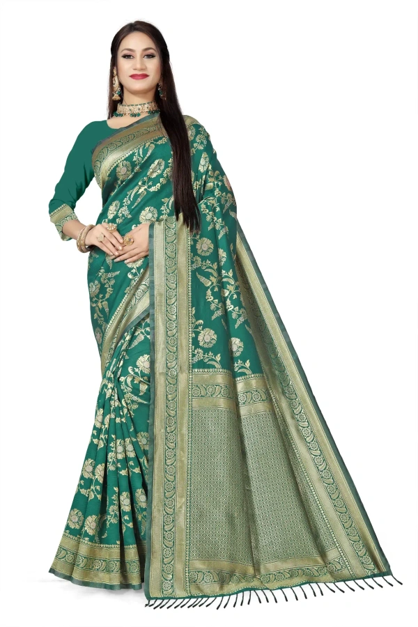 VEEROSA Green Banarasi Silk Saree