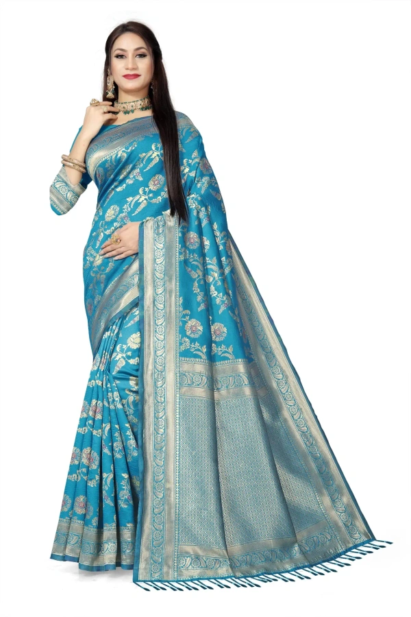 VEEROSA Light Blue Banarasi Silk Saree
