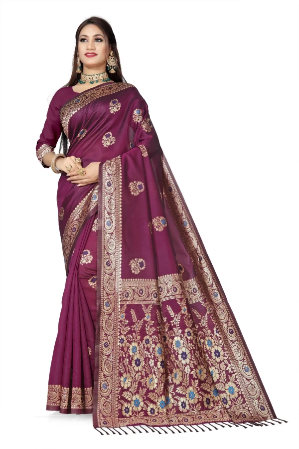 VEEROSA Purple Banarasi Silk Saree