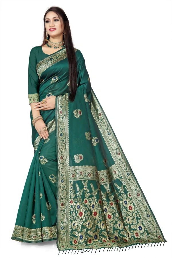 VEEROSA Green Banarasi Silk Saree