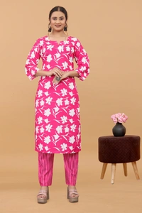 Arihant Creations Women's Cotton Digital Printed Kurta Pant Set - Breathable, Soft & Ready-to-Wear - Large (L), Large (L)