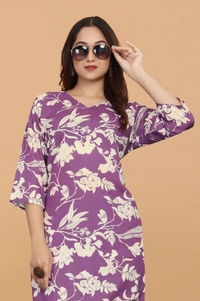 Arihant Creations Women's Purple Digital Printed Kurti & Pant Set - Comfortable & Stylish - Large (L)