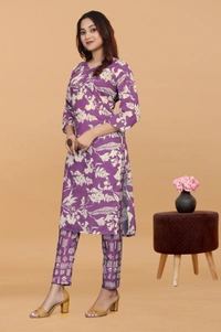 Arihant Creations Women's Purple Digital Printed Kurti & Pant Set - Comfortable & Stylish - Large (L)