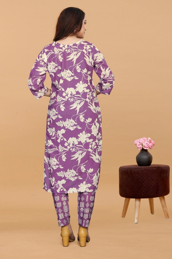 Arihant Creations Women's Purple Digital Printed Kurti & Pant Set - Comfortable & Stylish - Large (L)