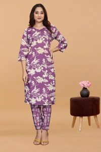 Arihant Creations Women's Purple Digital Printed Kurti & Pant Set - Comfortable & Stylish - Large (L)