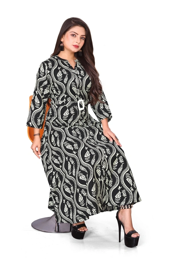 Arihant Creations Women's Printed Rayon Midi Dress - Stylish & Breathable - Double XL (XXL), Double XL (XXL)
