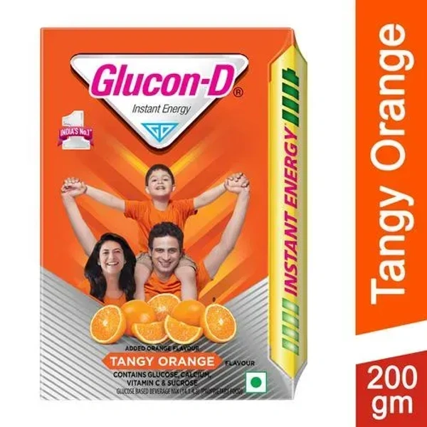 Glucon-D Instant Energy Nutrition Drink - Tangy Orange, 200 g Refill - 200 Gm