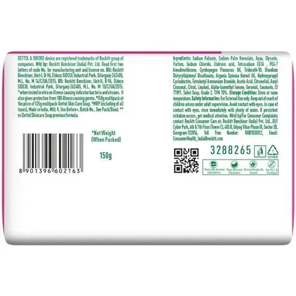 Dettol Skincare Moisturising Beauty Bathing Soap Bar With 2x Moisturisers, Glycerine & Argan Oil, 150 g (Pack of 4) - 600 Gm