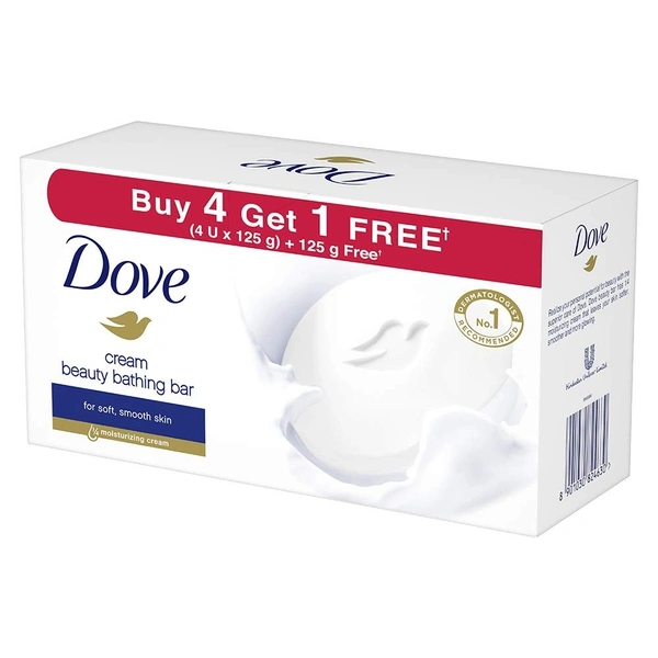 Hindustan Uniliver Dove Cream Beauty Bathing Bar For 24 Hour Nourished Skin with ¼ Moisturising Cream and Nutrient Serum (Pack of 5) 125g each - 125g x 5