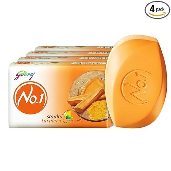 Godrej No.1 Sandal and Turmeric Soap - Pack of 4 (150g each) - High TFM (Grade 1 Soap) | Soaps For Bath | Long-Lasting Fragrance - 150Gm x 4