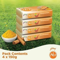 Godrej No.1 Sandal and Turmeric Soap - Pack of 4 (150g each) - High TFM (Grade 1 Soap) | Soaps For Bath | Long-Lasting Fragrance - 150Gm x 4