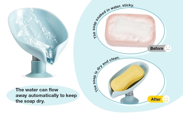 Plastic Soap Stand Holder For Bathroom Kitchen Sink Wall Single Layer With Magic Stickers (Leaf Soap Dish) (Pack Of 1) - 8.5 x 10 x 13