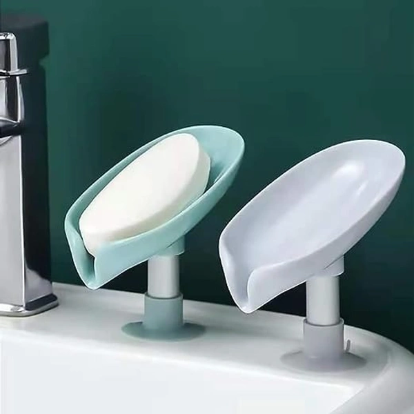 Plastic Soap Stand Holder For Bathroom Kitchen Sink Wall Single Layer With Magic Stickers (Leaf Soap Dish) (Pack Of 1) - 8.5 x 10 x 13
