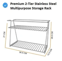 COLLECTION Stainless Steel 2 Layer Kitchen Spice Rack| Modular Kitchen Storage Rack | Kitchen Organizer Multipurpose Storage Shelf/Rack, Silver, Countertop, Tabletop, Tiered Shelf - 15.5D x 36.5W x 28.5H