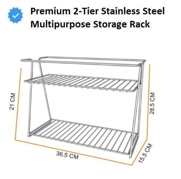 COLLECTION Stainless Steel 2 Layer Kitchen Spice Rack| Modular Kitchen Storage Rack | Kitchen Organizer Multipurpose Storage Shelf/Rack, Silver, Countertop, Tabletop, Tiered Shelf - 15.5D x 36.5W x 28.5H