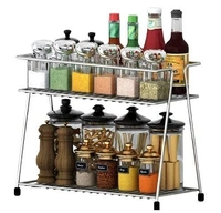 COLLECTION Stainless Steel 2 Layer Kitchen Spice Rack| Modular Kitchen Storage Rack | Kitchen Organizer Multipurpose Storage Shelf/Rack, Silver, Countertop, Tabletop, Tiered Shelf - 15.5D x 36.5W x 28.5H