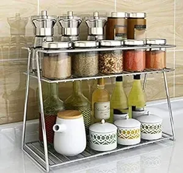 COLLECTION Stainless Steel 2 Layer Kitchen Spice Rack| Modular Kitchen Storage Rack | Kitchen Organizer Multipurpose Storage Shelf/Rack, Silver, Countertop, Tabletop, Tiered Shelf - 15.5D x 36.5W x 28.5H