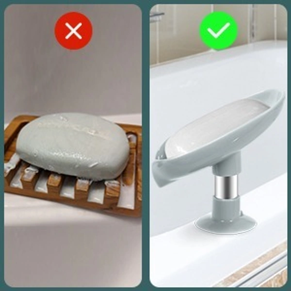 Plastic Soap Stand Holder For Bathroom Kitchen Sink Wall Single Layer With Magic Stickers (Leaf Soap Dish) (Pack Of 1) - 8.5 x 10 x 13