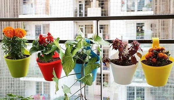 Leafy Tales Plastic Hook Hanging Pot, Multicolor 28 x 12 x 22 cm, 5 Pieces