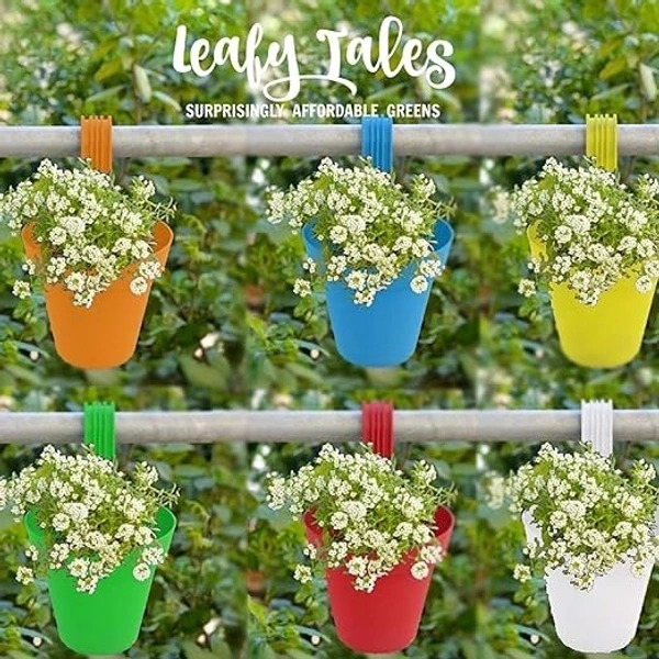 Leafy Tales Plastic Hook Hanging Pot, Multicolor 28 x 12 x 22 cm, 5 Pieces